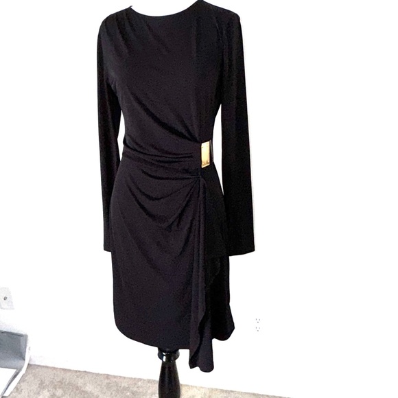 Michael Kors Black Ruched Long Sleeve Sheath Dress - Picture 2 of 5